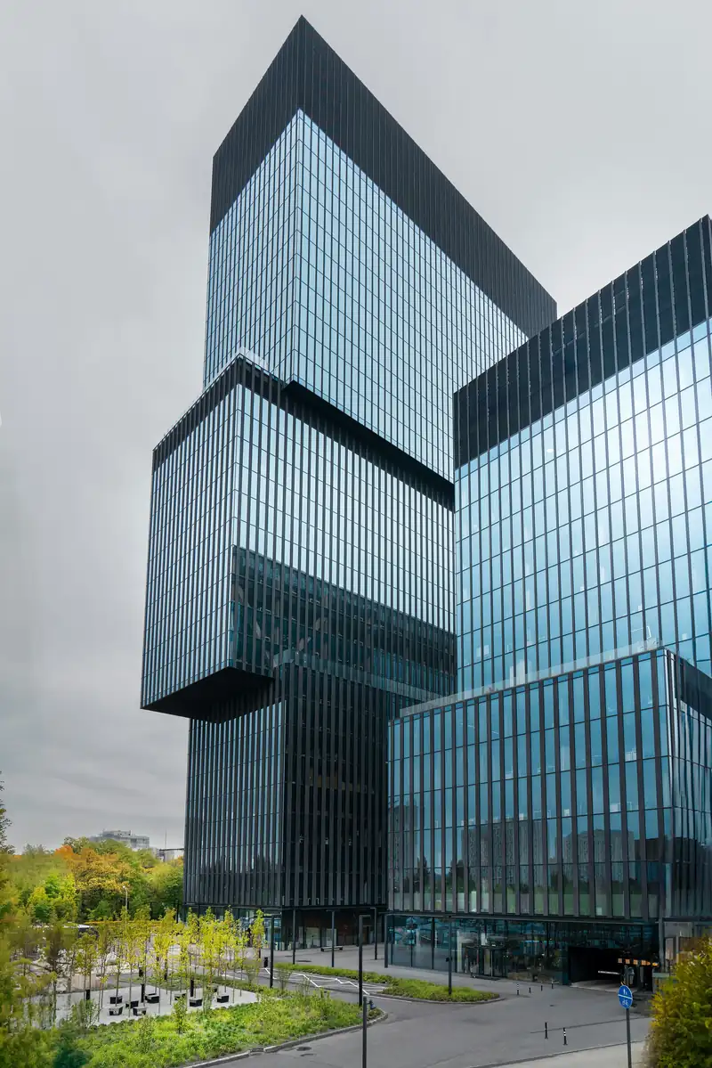 Two tall office buildings side by side