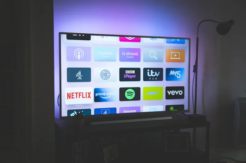 TV screen showing a grid of app icons